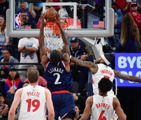 伦纳德27+6+2加兰24+4+6 英格拉姆18+6+4快船击败猛龙